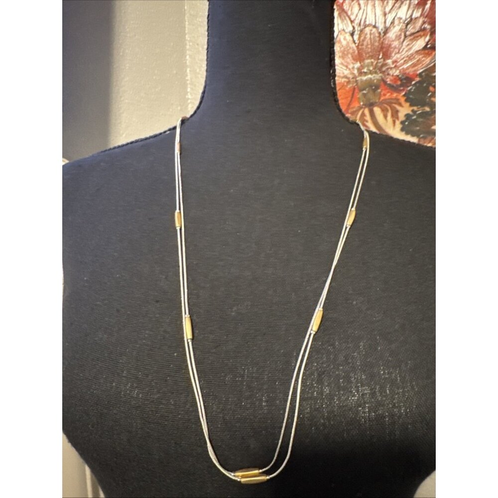 Chicos Silver Gold Tone Thin Beads 14" Long Layering Statement Necklace NEW